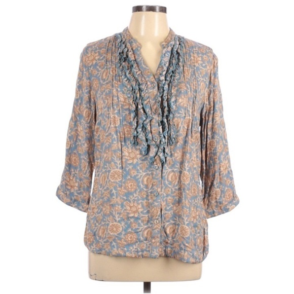 SOFT Surroundings Ruffled Print Blouse Size Large - Picture 1 of 4